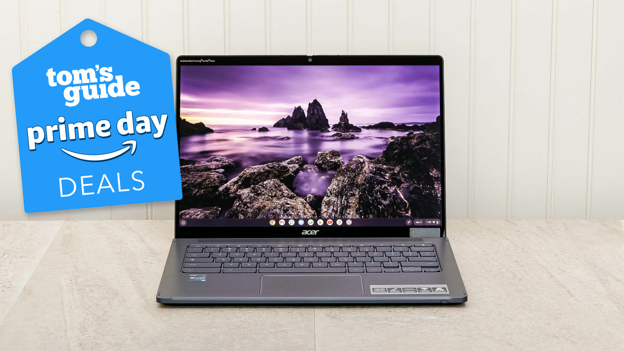 Acer Chromebook Spin with superimposed Prime Day deal tag