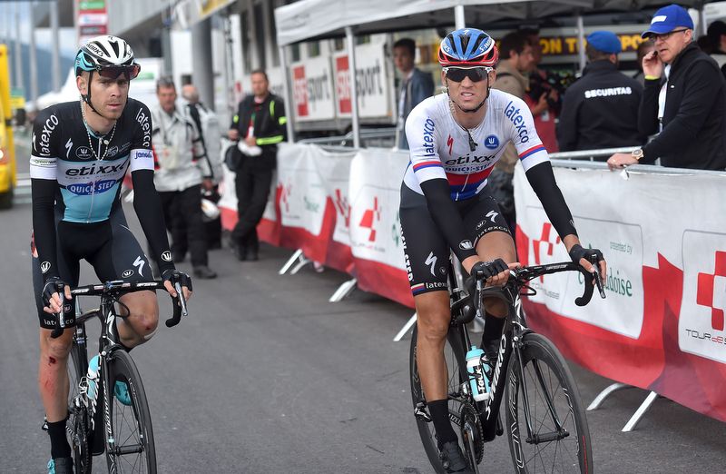 Zdeněk &Scaron;tybar after finishing the stage with teammate Julien Vermote