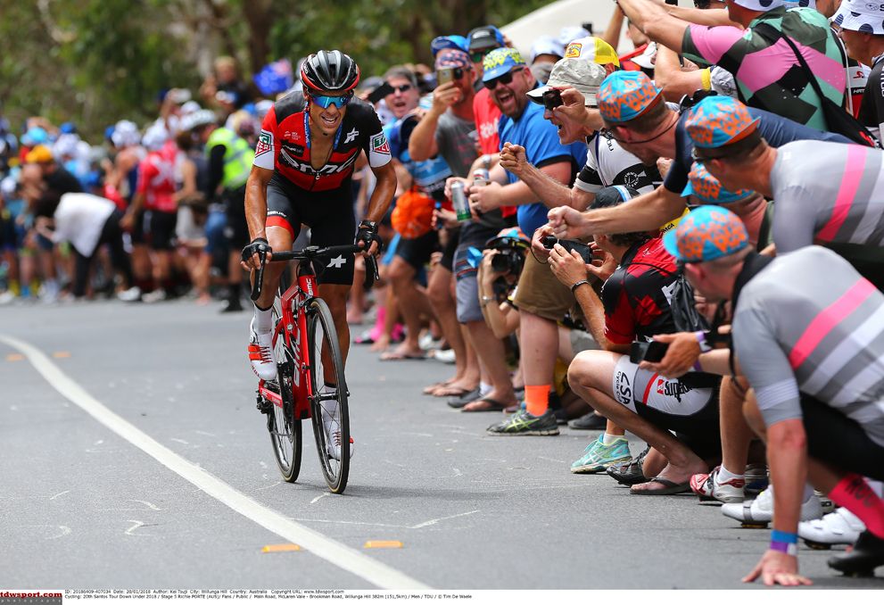 Richie Porte (BMC Racing) on the attack on Willunga Hill