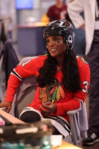 Maggie as a hockey player in Chicago Med Season 10x05