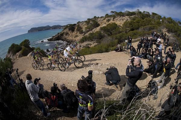 The Multivan Merida Mountain Bike Team poses for an action shot