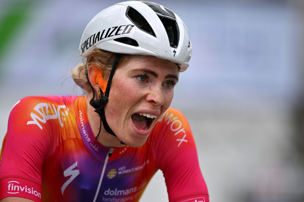 HUY BELGIUM APRIL 19 Demi Vollering of The Netherlands and Team SD Worx celebrates at finish line as race winner during the 26th La Fleche Wallonne Feminine 2023 a 1273km one day race from Huy to Mur de Huy UCIWWT on April 19 2023 in Huy Belgium Photo by David StockmanGetty Images
