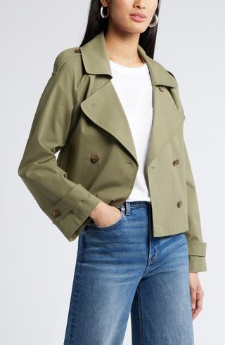 Crop Stretch Cotton Trench Coat