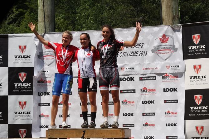 Junior women's podium at Canadian cross country nationals