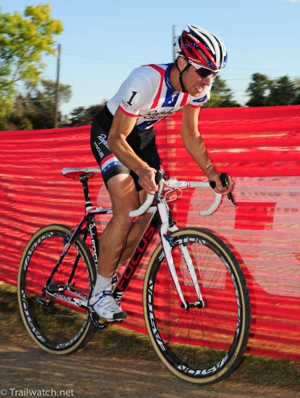 Jeremy Powers (Rapha Focus) riding not far behind Trebon and Fl&uuml;ckiger