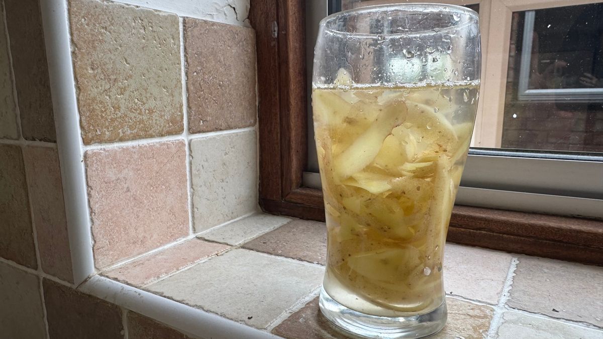 Potato peel in a glass with water