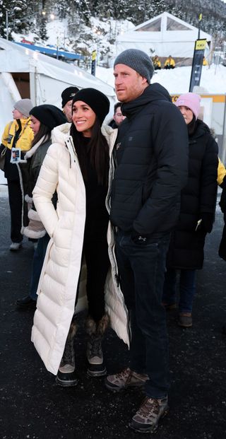 Meghan, Duchess of Sussex and Prince Harry, Duke of Sussex seen at the Skeleton Finals on February 10, 2025 in Whistler, British Columbia