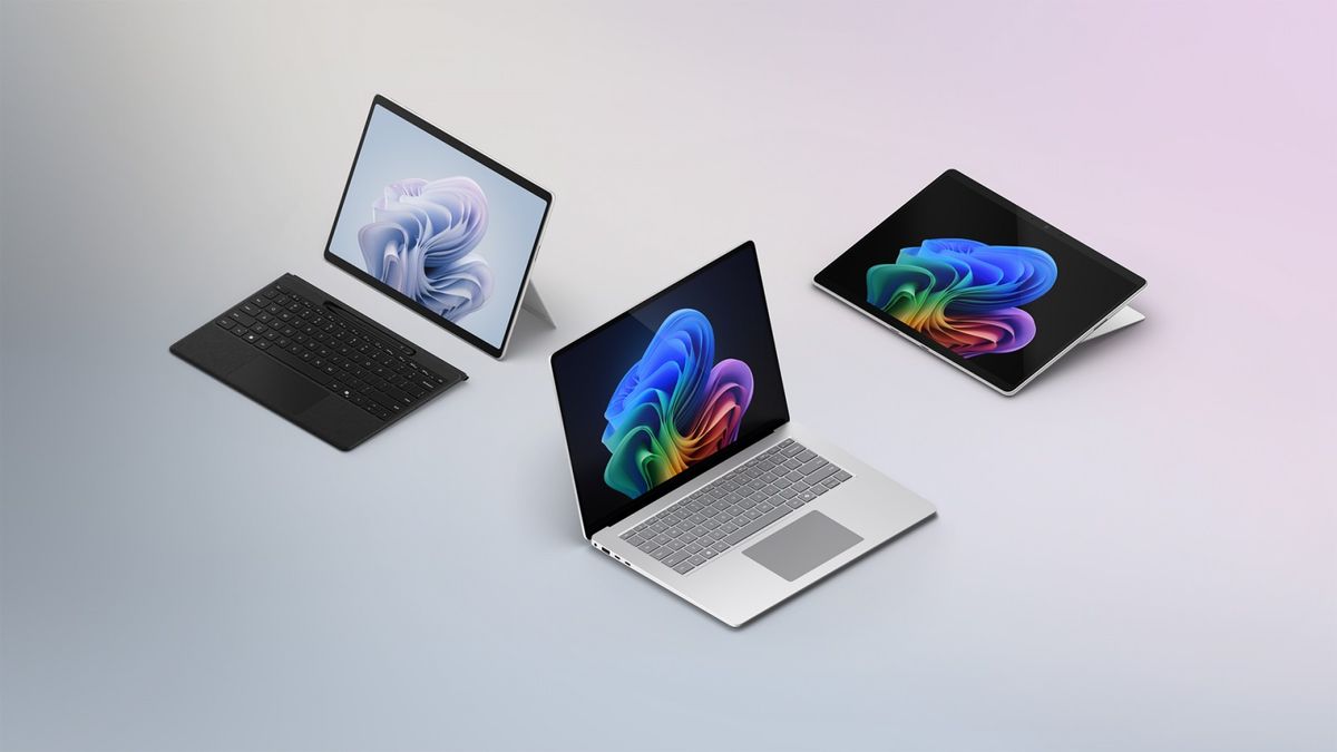 The Surface Pro 10 with 5G, Surface Pro 11th Edition, and Surface Pro 7th edition on a plain background.