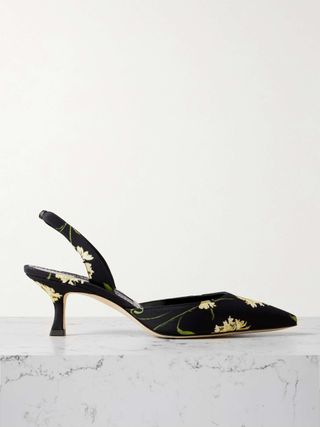 Carolyne 50 Floral-Print Satin Slingback Pumps