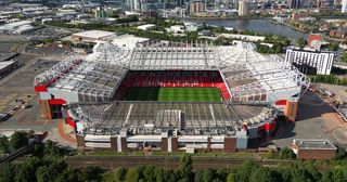 Manchester Untited ground Old Trafford stadium, home of Manchester United Football Club on August 31, 2022 in Manchester, England.