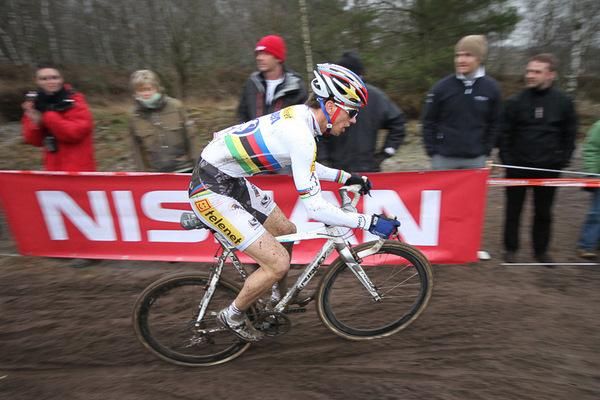 Newly-crowned world champion Zdenek Stybar riding to second place.
