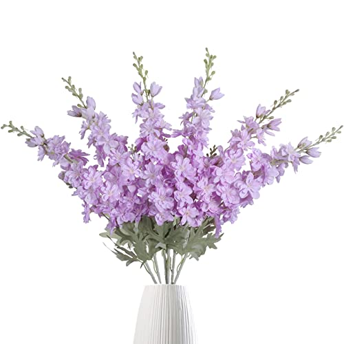 Ipopu Purple Artificial Delphinium Fake Flower Stems 6 Pcs Fake Larkspur 33.5 in Faux Flowers Silk Flower for Tall Vase for Home Wedding Garden Hotel Party Decor(purple)