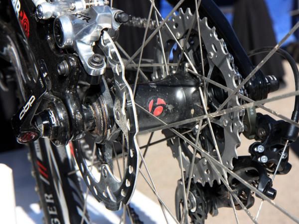 Trek officials wouldn't tell us much about the prototype rear hub on Emily Batty's bike.