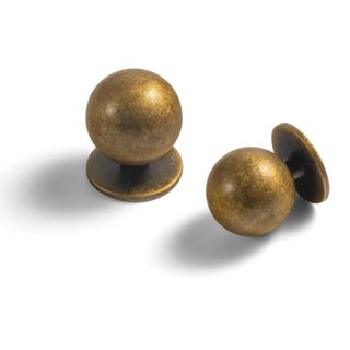 Set of 12 Sleek Round Antique Brass Cabinet Knobs