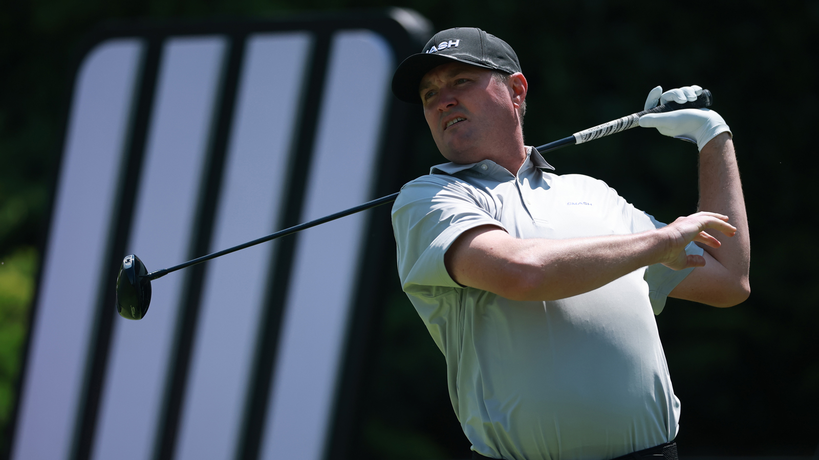 Jason Kokrak reacts after a poor drive
