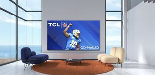 TCL QM8 Mini LED TV on living room wall