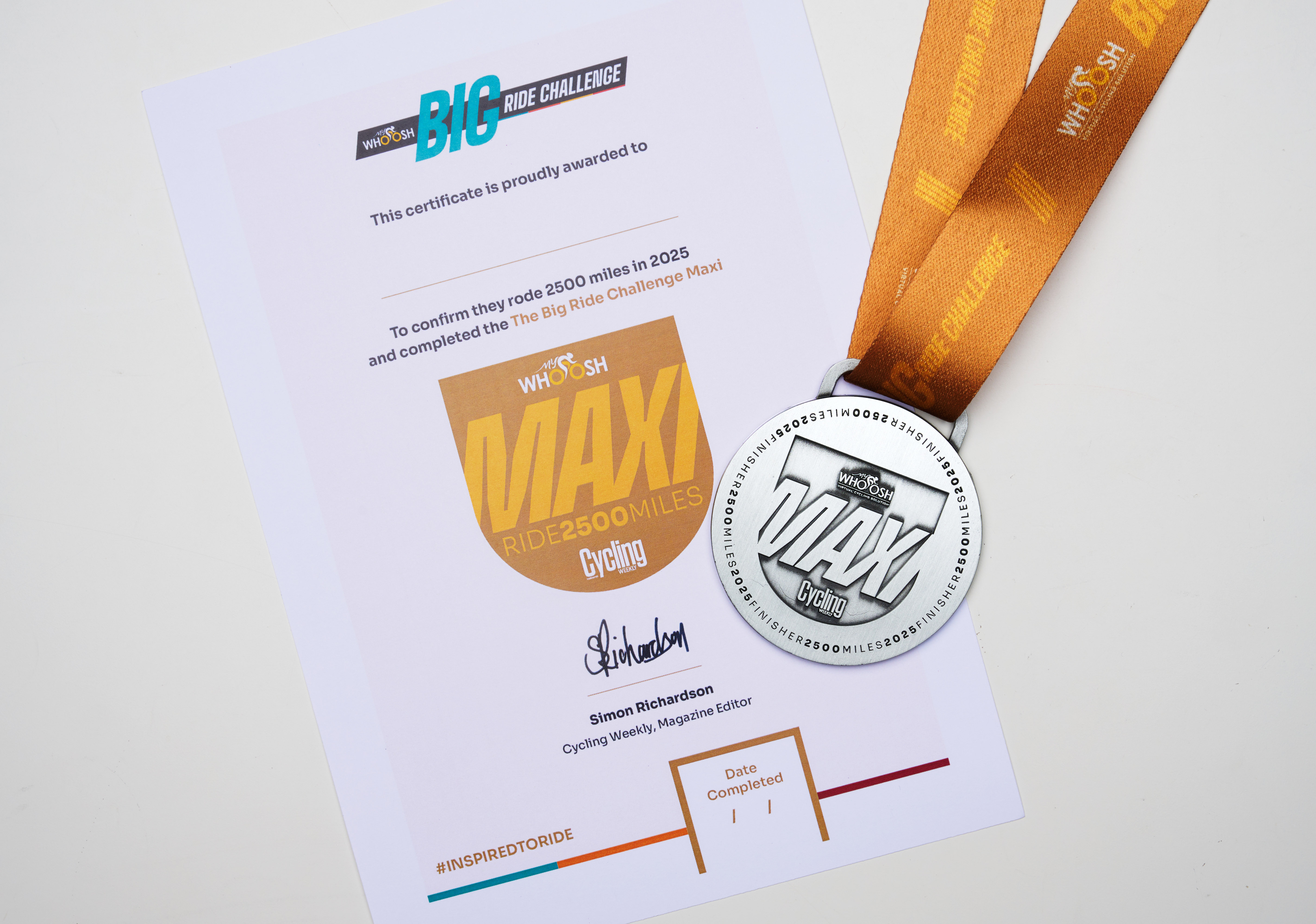 Big Ride Challenge finishers medals
