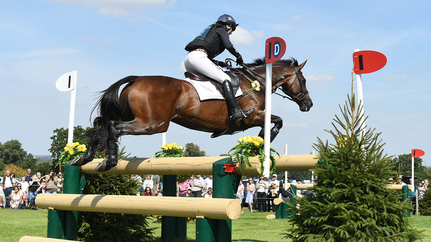 LRBHT 01 09 2018 Piggy French riding VANIR KAMIRA during the cross country phase of the Land Rover Burghley Horse Trials in the grounds of Burghley House near Stamford in Lincolnshire in the UK between 29th August and 2nd September 2018