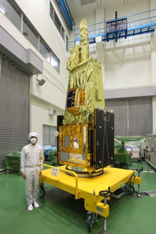 The Japanese SPRINT-A satellite is readied ahead of its planned Aug. 27, 2013 launch onboard Japan's new Epsilon rocket.
