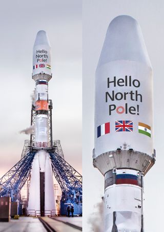 The Soyuz rocket carrying the OneWeb 8 mission to orbit has a special message on it to celebrate the company's "Five to 50" campaign.