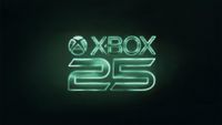 Xbox 25th anniversary logo in glowing green on a dark background. The design is sleek and futuristic, conveying a celebration and milestone.