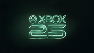 Xbox 25th anniversary logo in glowing green on a dark background. The design is sleek and futuristic, conveying a celebration and milestone.