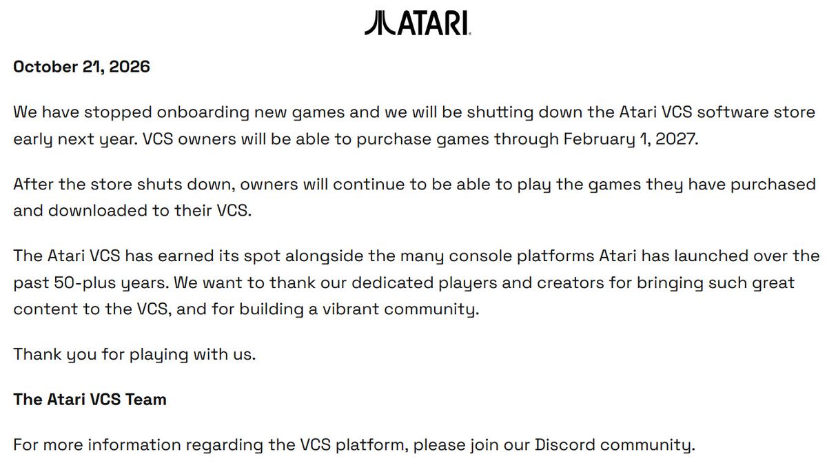 Atari announcement screenshot