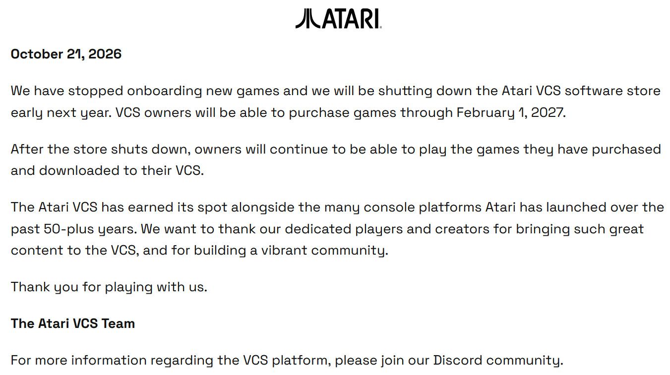 Atari announcement screenshot