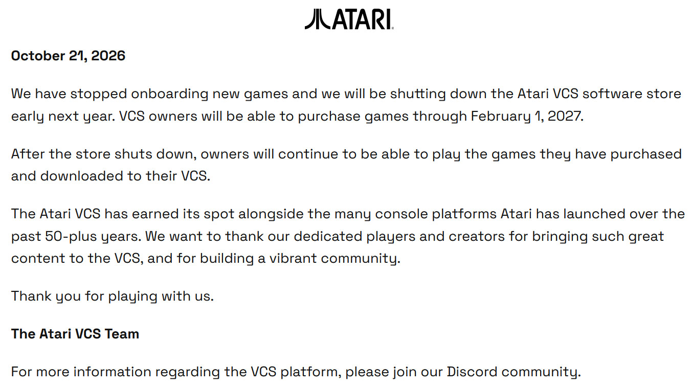 Atari announcement screenshot