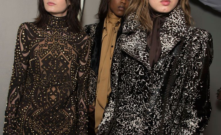 3 ladies backstage in wearing outfits from the Emilio Pucci A/W 2014 collection