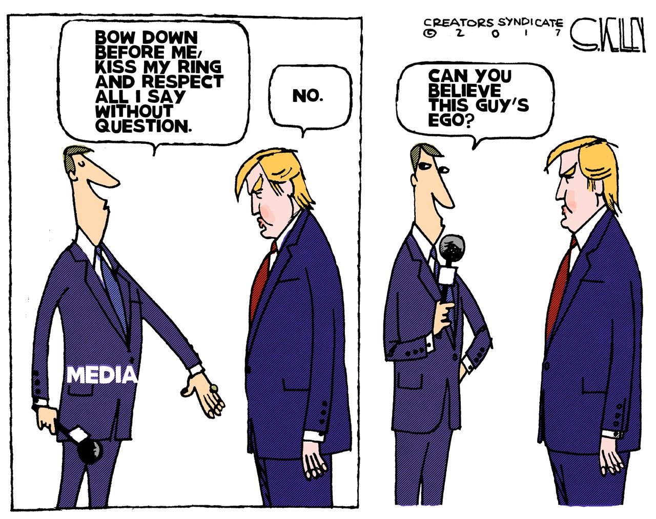 Political Cartoon U.S. President Trump won&amp;#039;t bow down to media regulation