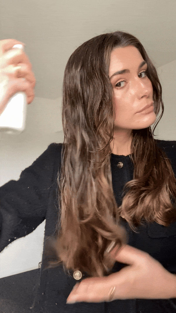 Applying heat protector to wet hair before using a hot brush