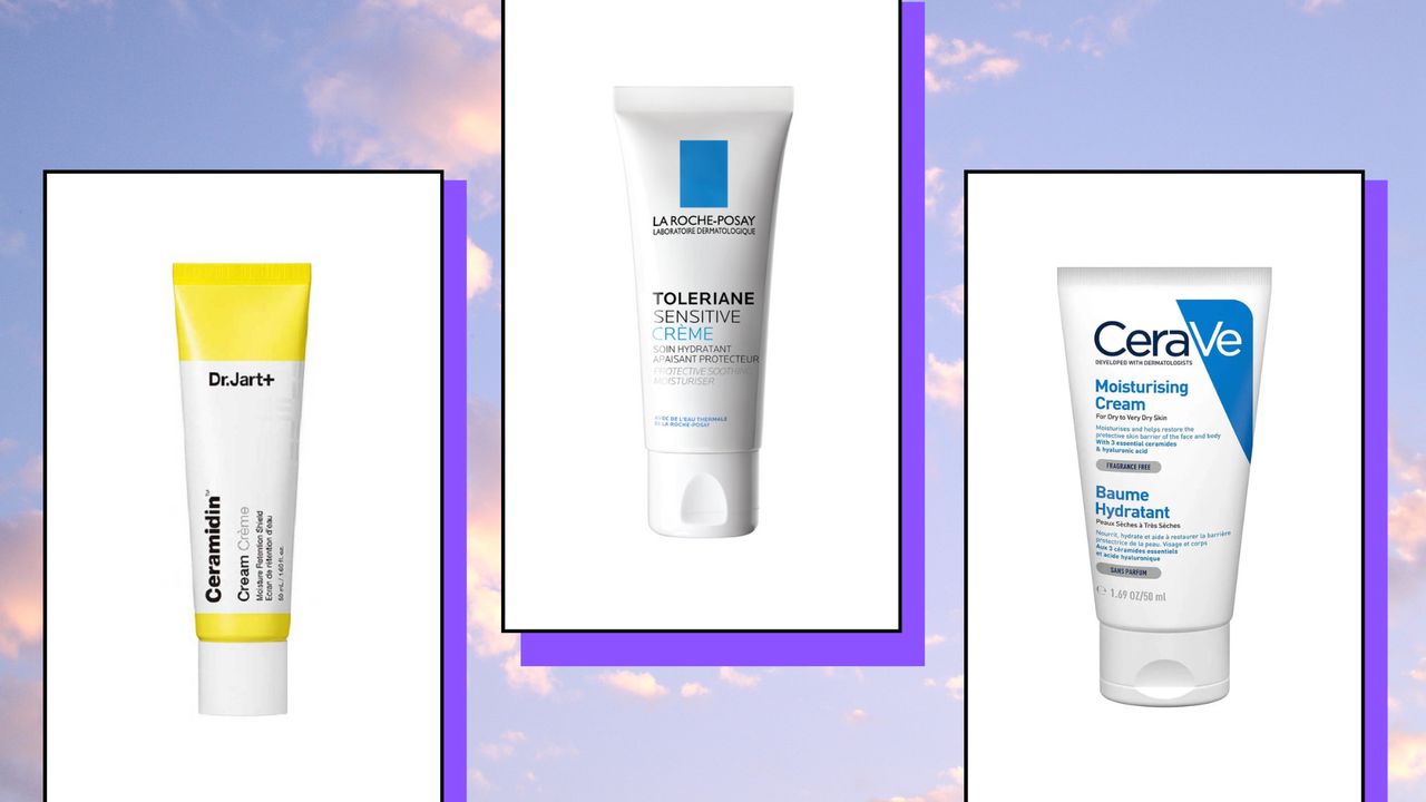 Collage of the best face moisturizers in this guide from Dr.Jart+, La Roche-Posay, CeraVe