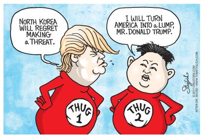 Political cartoon U.S. Trump North Korea Kim Jong-un nuclear threats Dr. Seuss