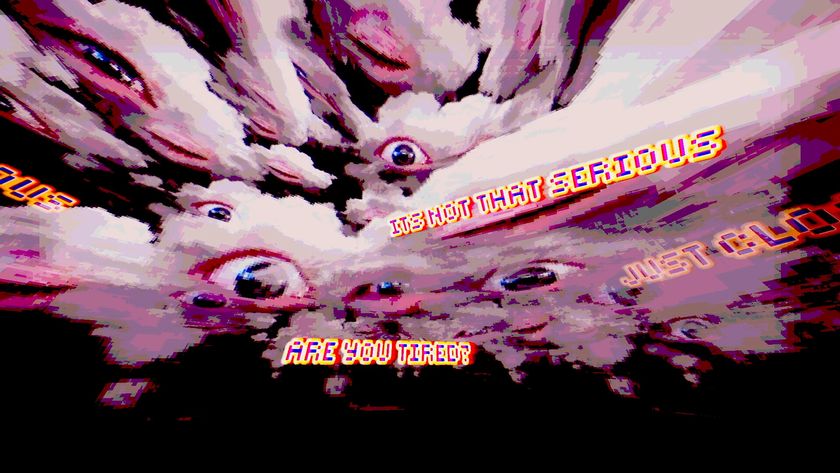 A screenshot from Oddcore showing eyes floating in a cloudy sky