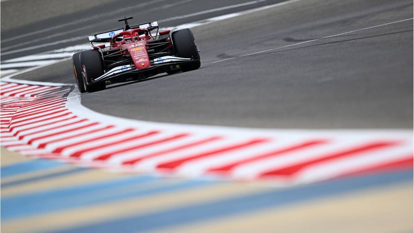 A car containing Charles Leclerc during an F1 testing day in February 2025.