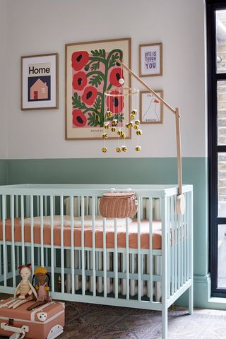 Green nursery with color block walls