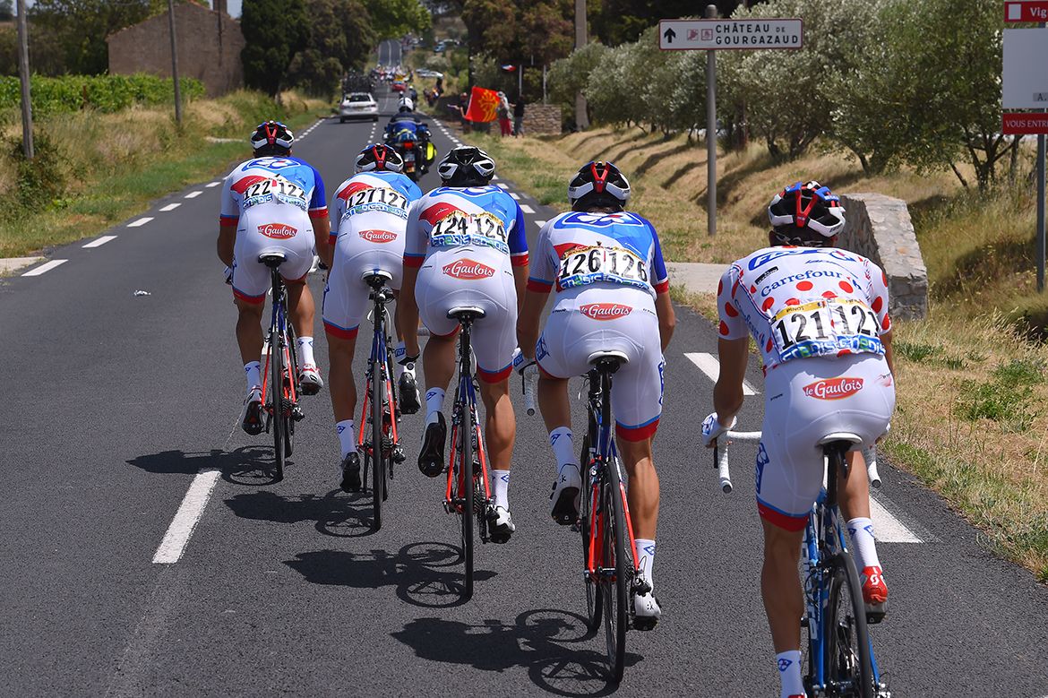 Thibaut Pinot (FDJ) chasing back after a crash with his team