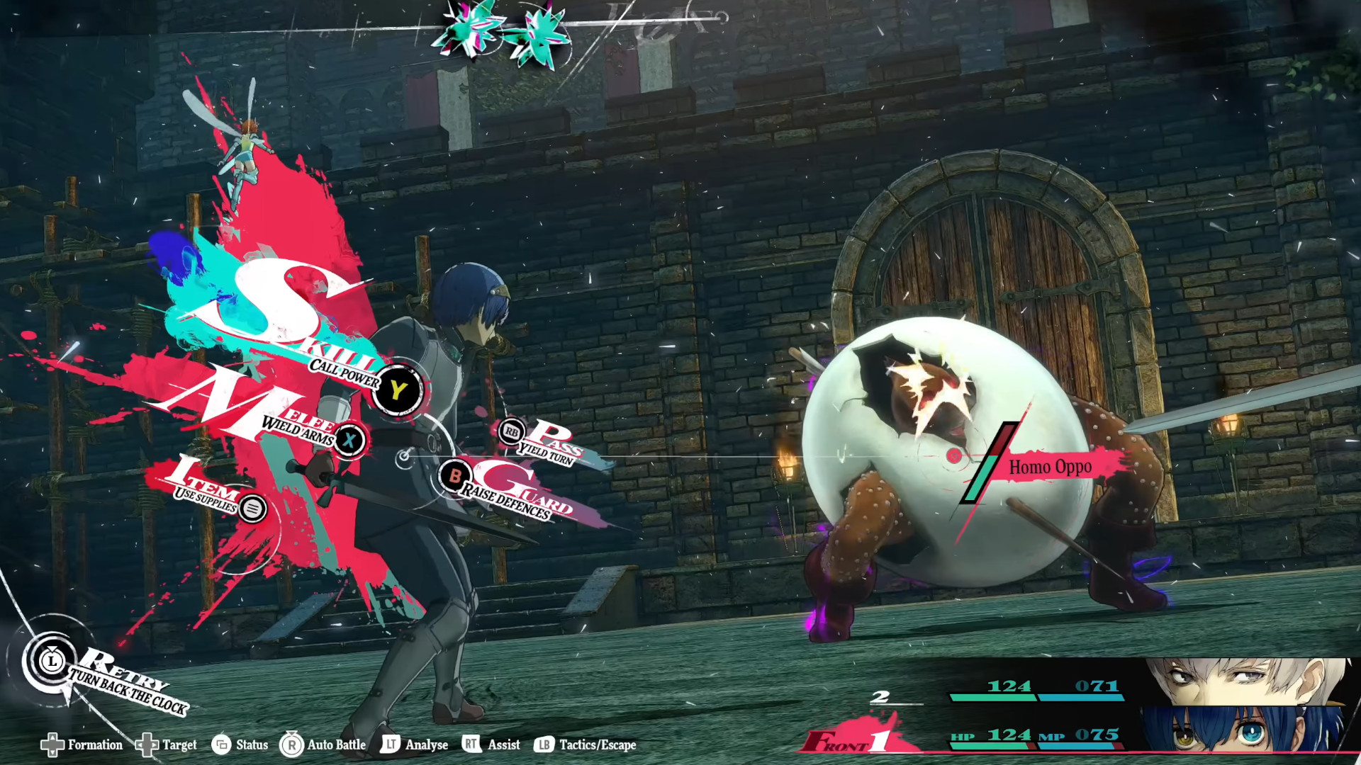 The hero fighting a demon during a battle in the RPG, Metaphor: ReFantazio