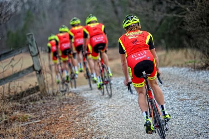 The 5-Hour Energy/Kenda team trains on dirt roads in Georgia for the 2014 season