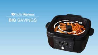instant pot air fryer deal displayed on blue lead image background