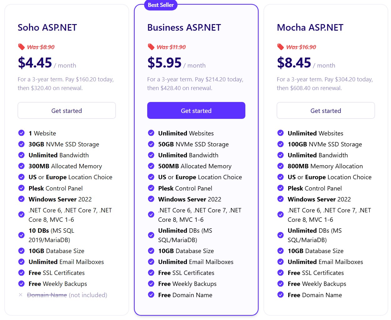 Windows shared hosting plans at Mochahost