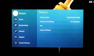 The Samsung Tizen OS settings TV screen