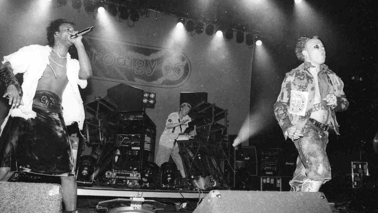 The Prodigy performing onstage in 1997