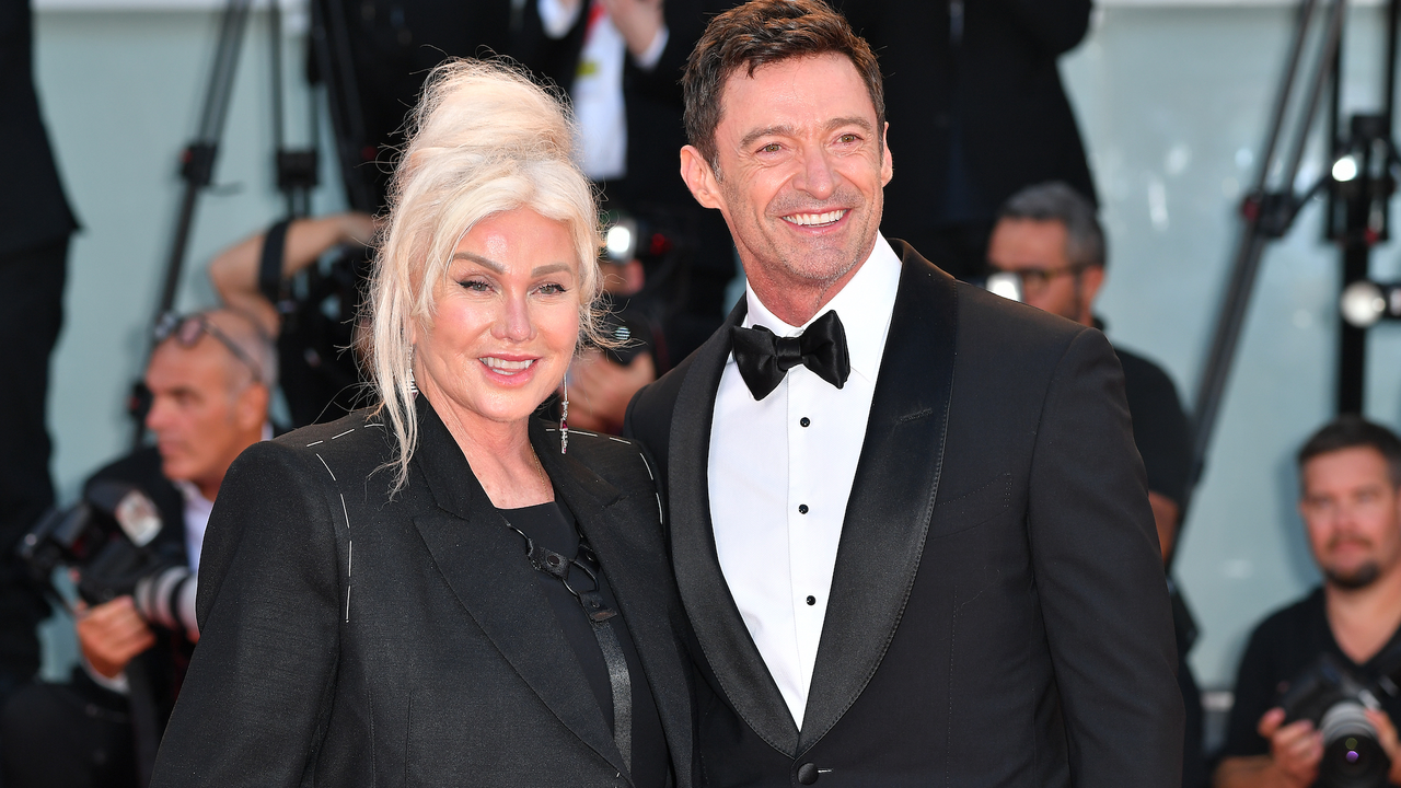 Australian actor Hugh Jackman and his wife Australian director Deborra-Lee Furness attend &quot;The Son&quot; red carpet at the 79th Venice International Film Festival on September 07, 2022 in Venice, Italy