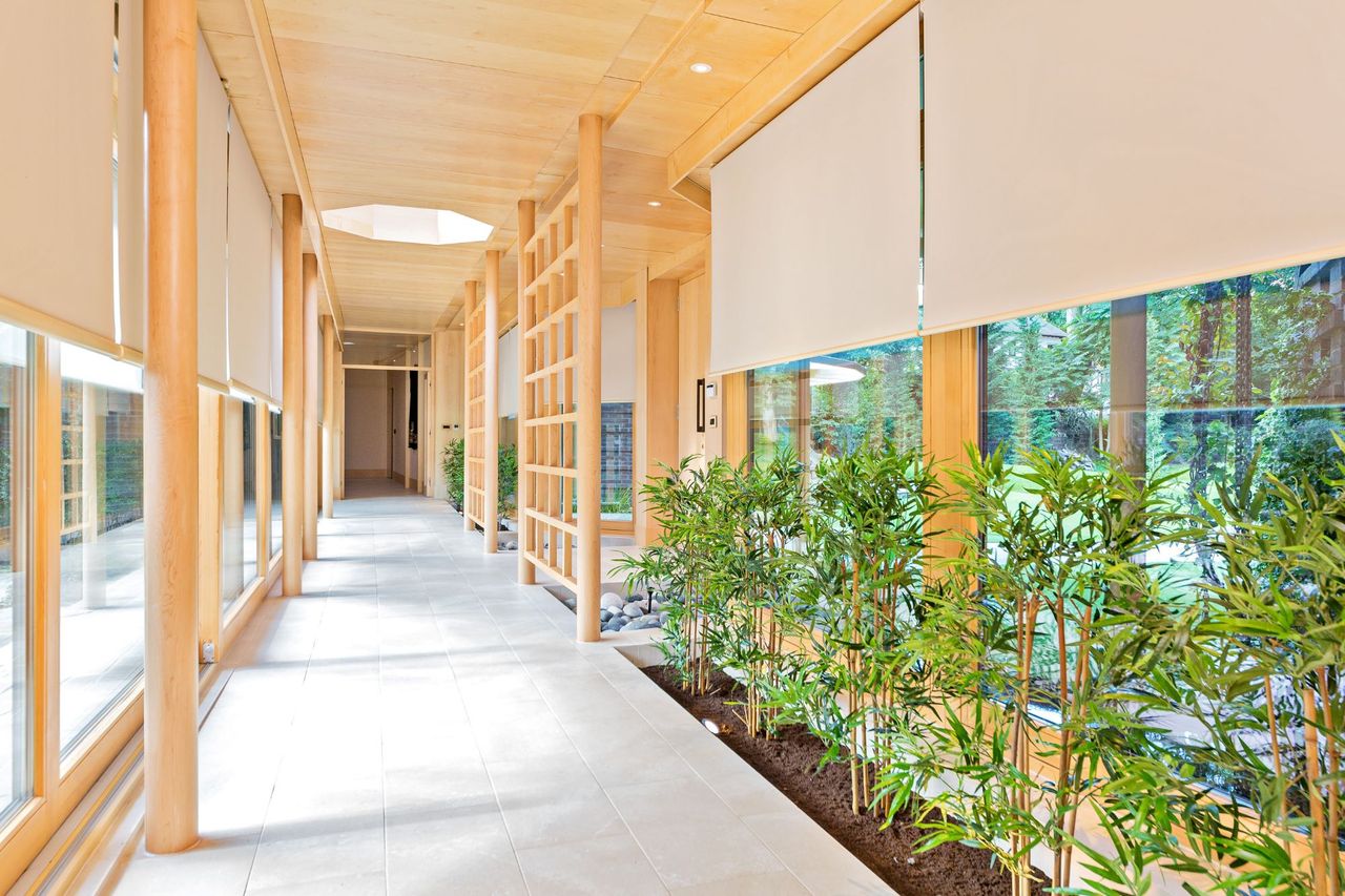 A large glass wall inside the home