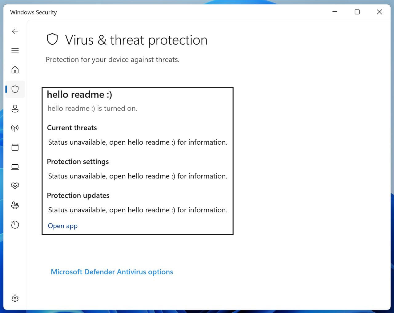 Defendnot's fake AV app