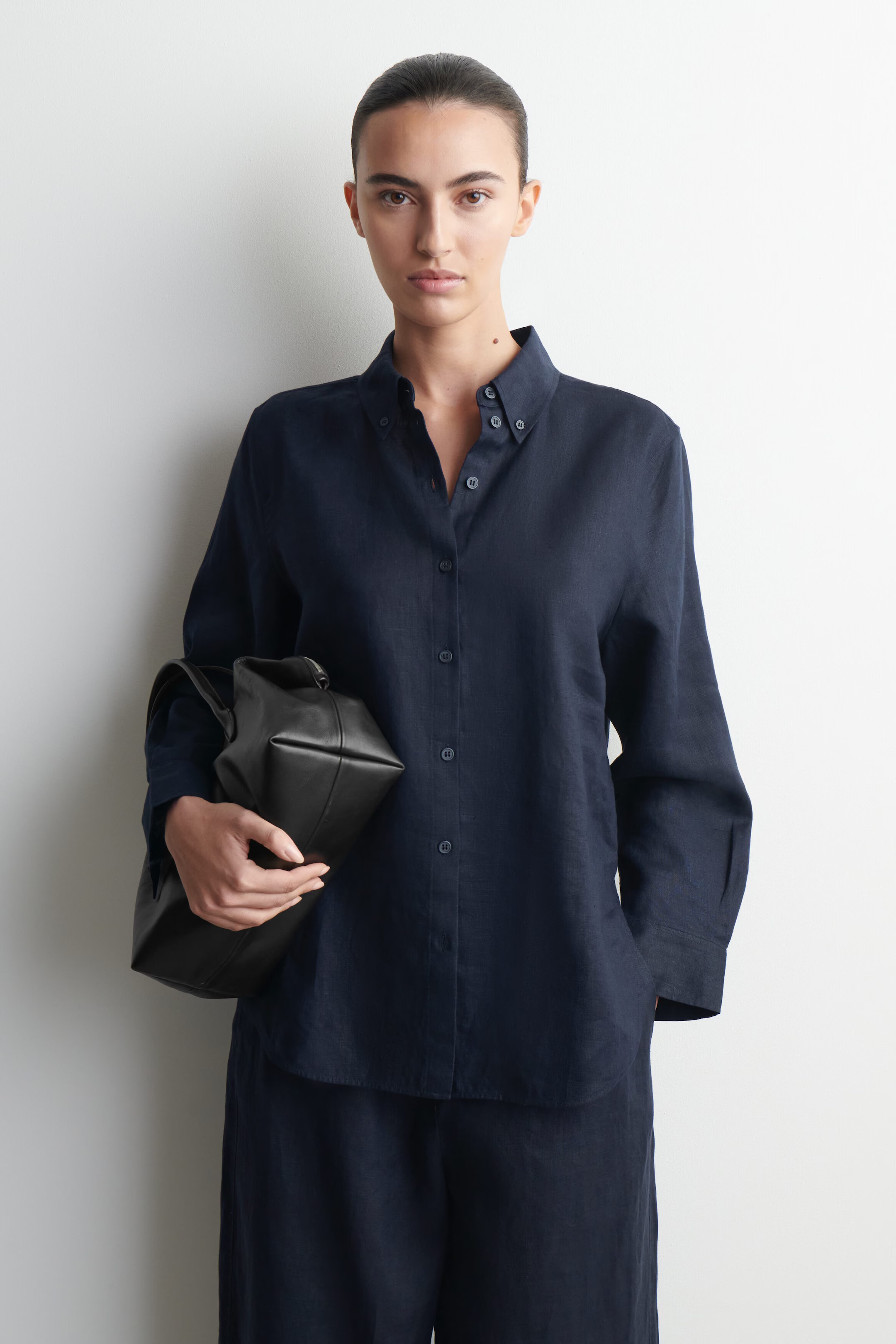 cos, Button-Down Linen Collar Shirt