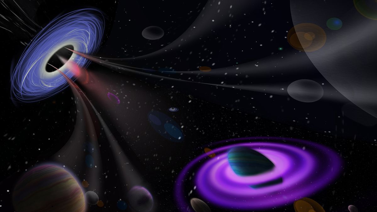 In this illustrative concept image, a black hole is sucking in all the nearby matter in space. 