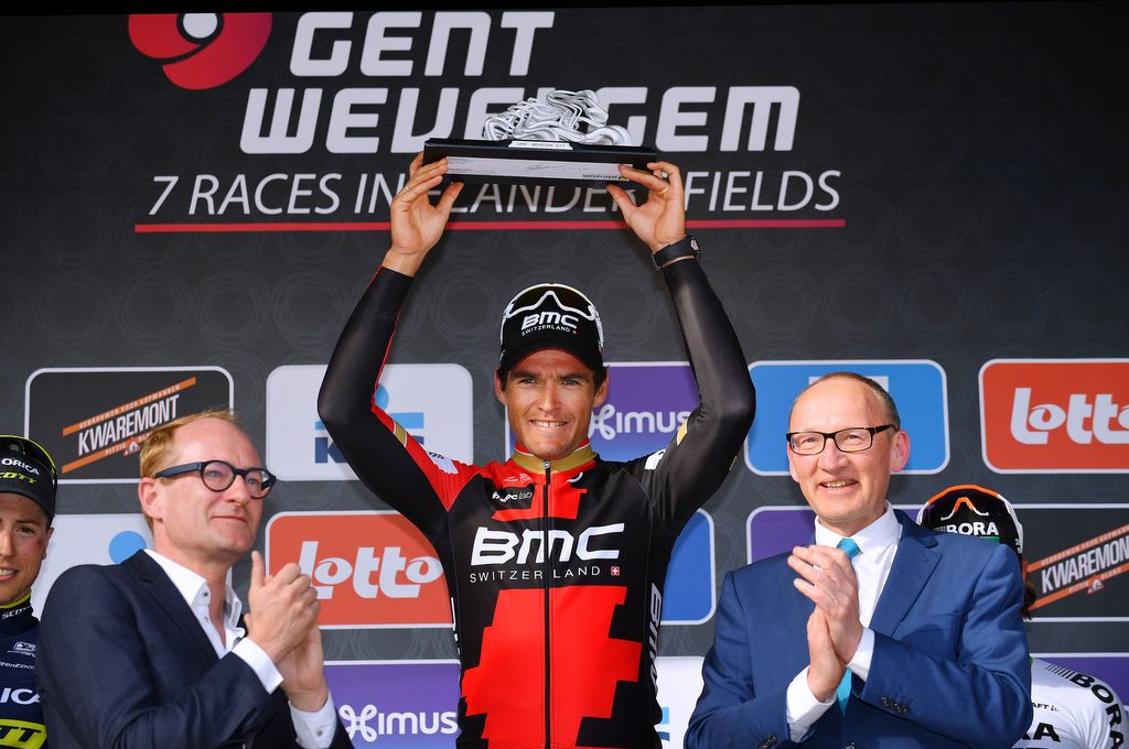 Greg Van Avermaet (BMC) with the winner's trophy